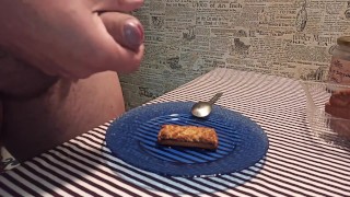 Ejaculate on a cookie and eat his own cum, enjoy breakfast!