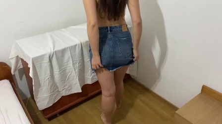 Passionate anal for College Girlfriend in Denim Skirt