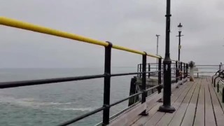 Voyuer Hot Latina on a Public Beach Pier in Revealing Loose Shorts - Panty Slip Candid