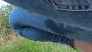 Wetting jeans outside