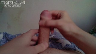 Horny moaning guy gave pleasure masturbating a big dick and make him to cum