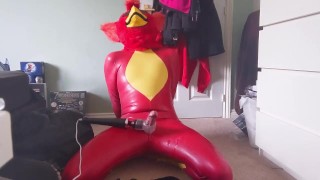 Rubber Bird Blindfolded, Milked and Overstimulated