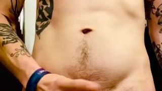Jerking off hard dick quick and cuming on hand
