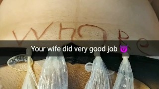 My wife pussy well used after another gangbang! How much did guys cum in her? [Cuckold. Snapchat]