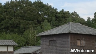 JAVHUB Pretty JAV babe sucks and fucks two men outdoors