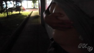 Quick Boobs Public Flashing On The Street At Night