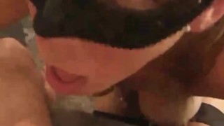 Real Amateur, filmed on mobile. Hot French Milf touches herself and then sucks cock until facial