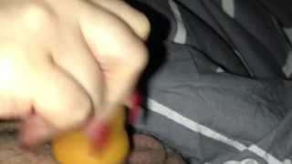 Secret Handjob with long nails in red and a masturbator *small cock/Red Long nails*