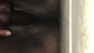Ebony squirting on bathroom floor