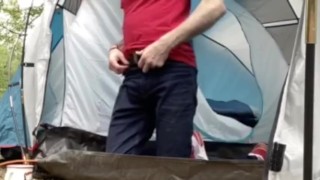 Camping wank - open tent door public exhibitionism - caught 