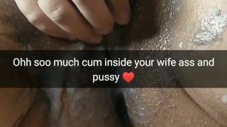 Wife enjoys all the cum around after messy fucking! [Cuckold. Snapchat]