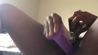 Ebony squirting everywhere playing w/ Dildo