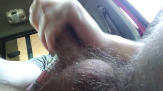 Dildo in Ass and Stroking Cock in Car