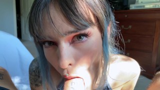 Petite Goth Chick Sloppy Blowjob and Hookup