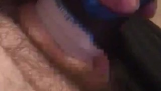 Flashlight stroking average white cock 