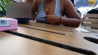 Voyuer Latina Assistant Public Upskirt in a Pub Beer Garden - Candid 