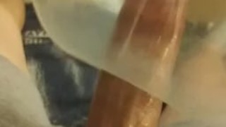 Guy Masterbating for the first time with a condom balloon till cumshot 