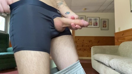 jerking off in a cabin, sneaker, feet and coming a thick load