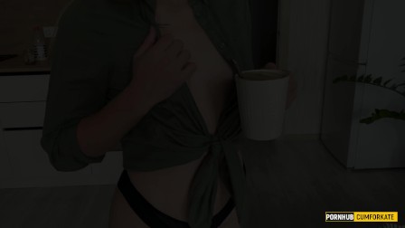 Brought coffee to bed and pleasured my cock with a blowjob