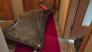 Vacbed with gloves and Russian Gasmask and fantasticrubber Catsuit