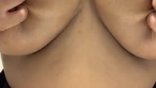 Playing with my big natural tits at work