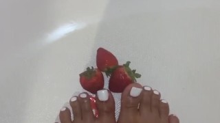 Cute Feet with Sprinkles, Strawberries, Baby Oil, and Strawberry Syrup