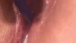 Close up creamy pussy (fucking my self with a paintbrush)