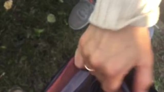 Almost caught by a cyclist approaching us as my wife whipped out my cock to take a piss in the bush.