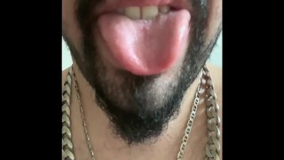 Tongue ASMR sticking out with teeth! Suck my tongue please 