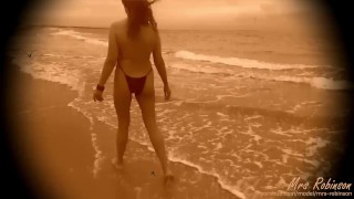 Hot Busty 1920s Vintage Style Beach Babe takes off Bikini