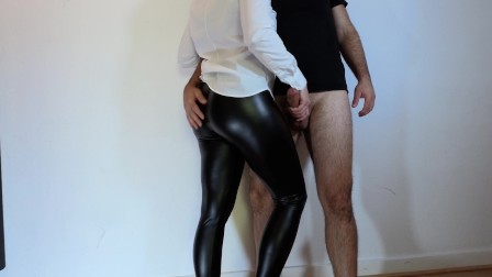 i had no choice at this outfit... step sister in leather leggings jerked me off - cum on hot ass 4k