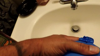 Jail style Fifi fuck. Glove fucking and cumming on the wall