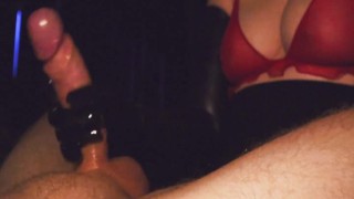 Big Cock Handjob with long latex gloves