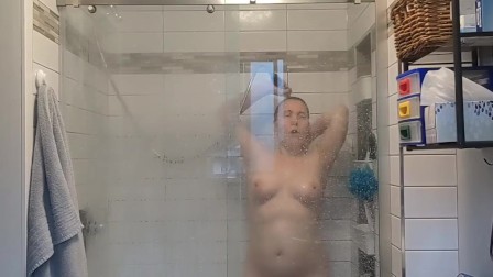 SPY  - Curvy Blonde teen plays with pussy and takes sexy shower