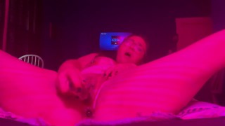 Slut plays with her pussy with a glass dildo ,with a glass anal plug in her tight little ass 