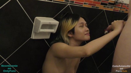 CUTE asian gets FACE FULL OF CUM after blowjob, PEEING & SPANKING
