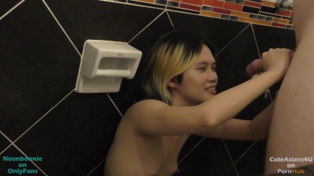 CUTE asian gets FACE FULL OF CUM after blowjob, PEEING & SPANKING