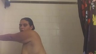 Squirting wet af in the shower playing with big tits