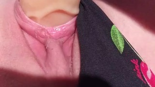Wet pussy gripping dildo