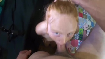amateur Redhead With Blue Eyes Gives Sloppy Head