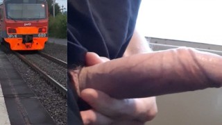 The guy masturbates a big dick right in the train