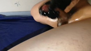 Oiled up quickie, grower not shower jerks uncircumcised cock to huge cumsplatter, hope you enjoy it!