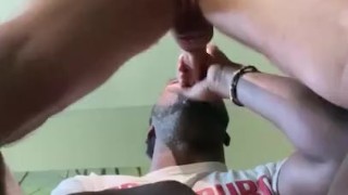 Black jock sucks the cum out of thick white dick