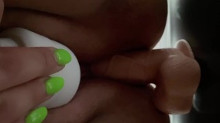 BBW Rides Dildo Close Up