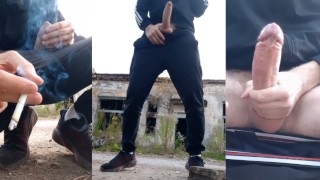 Straight guy fucks an imaginary gay guy in an abandoned house and cums on him