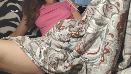 Step sister Masturbates under a blanket while her brother watches a movie