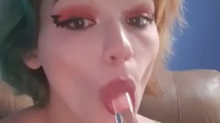 19 year old e-girl sucking a dildo with deepthroat