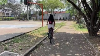 How to ride a bike while i fuck my pussy with a dildo.