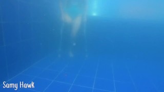 Amputee touches herself in the pool