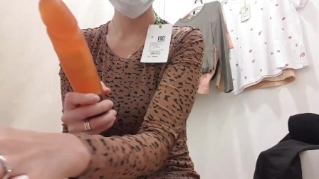 public Masturbation of a young bitch FeralBerryy with a Dildo in the fitting room